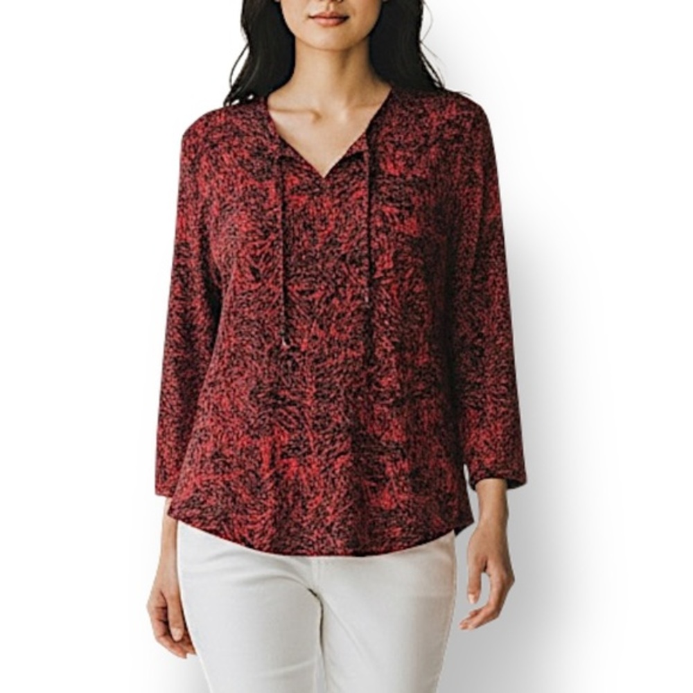 4/$20 Liz Claiborne Red Black Abstract Print Blouse Medium